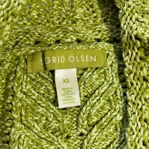 Sigrid Olsen Cable Knit Sweater Fisherman Pullover Jumper Pointelle Green XS - Picture 4 of 7